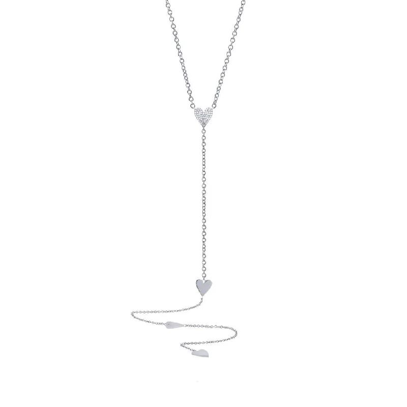 unique diamond stud earrings 14K White Gold Pave Heart Lariat Necklace