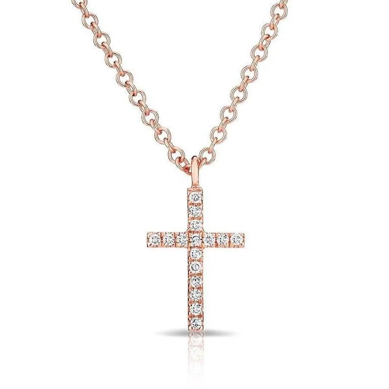 titanium wedding band men’s black 14K Rose Gold Petite Diamond Cross Necklace