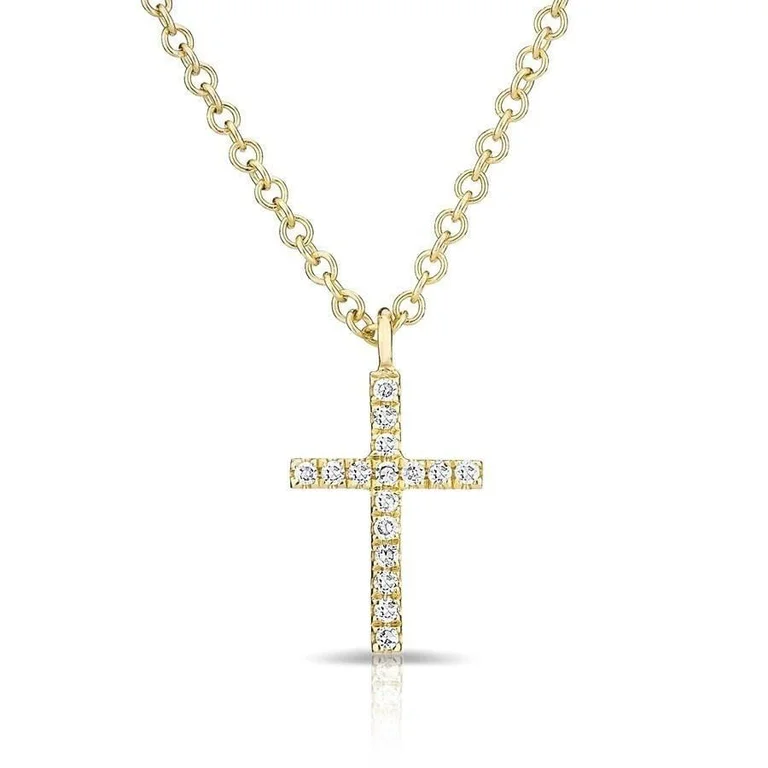 personalized initial ring stackable 14K Yellow Gold Petite Diamond Cross Necklace