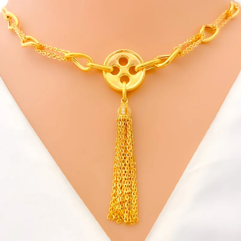 statement gemstone necklace handmade Polished Dangling Button 21k Gold CZ Necklace statement gemstone necklace handmade Polished Dangling Button 21k Gold CZ Necklace