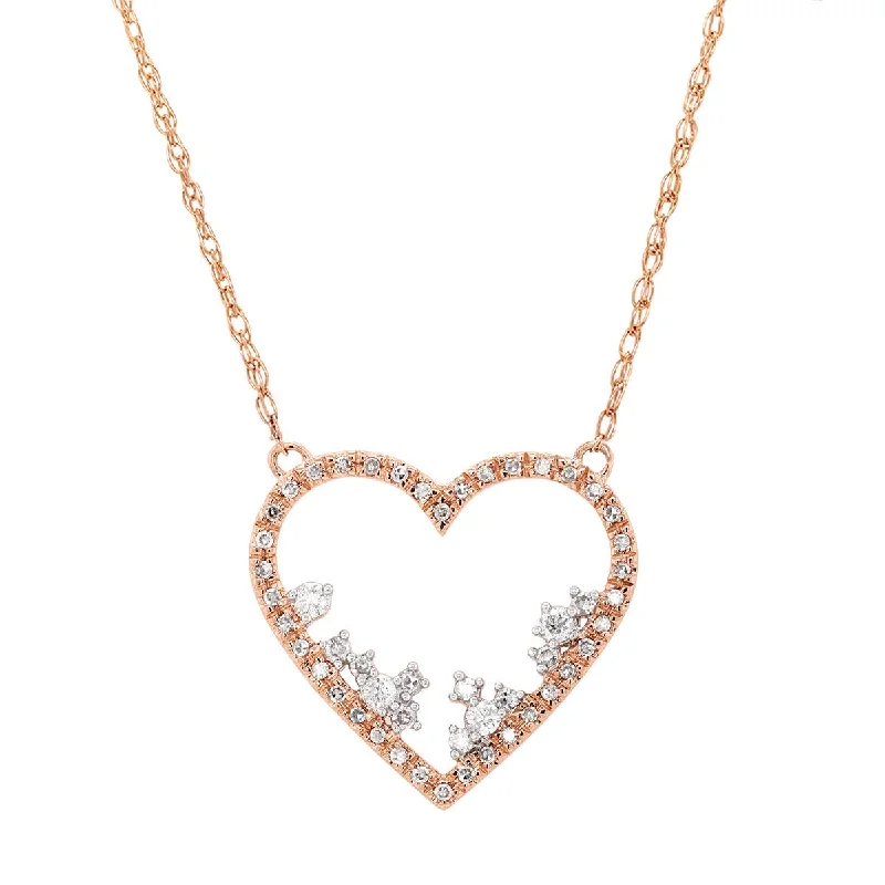 ROSE GOLD OPEN HEART PENDANT WITH 51 DIAMONDS, .25 CT TW