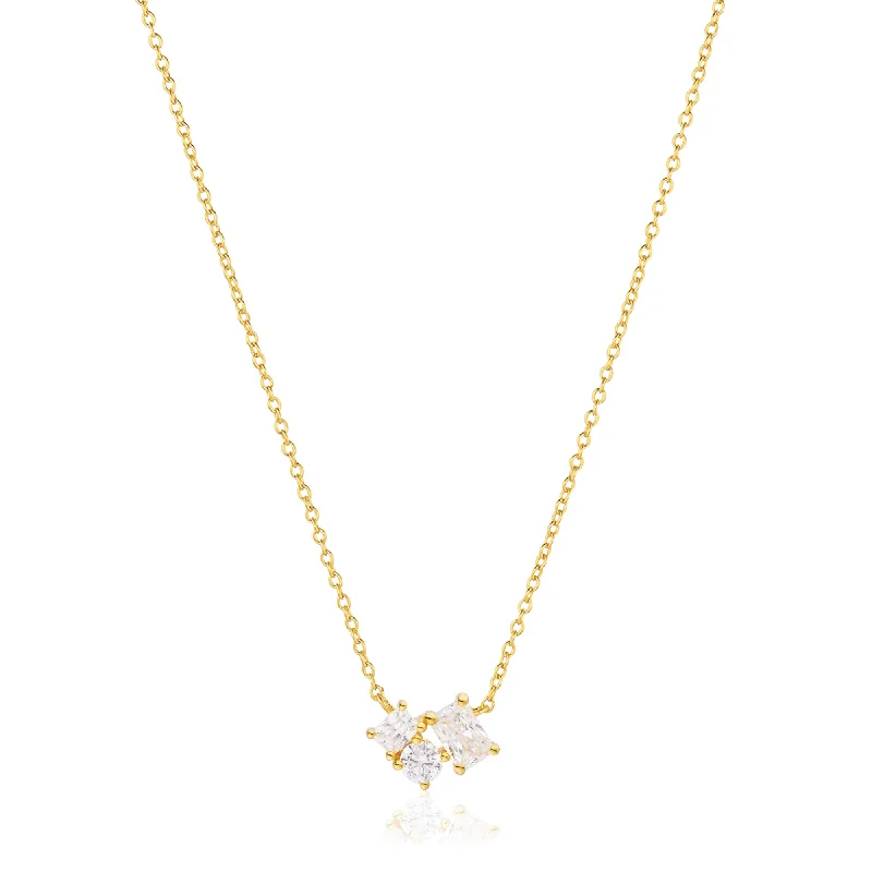 Ivrea Three 18K Gold Plated Necklace w. Zirconias