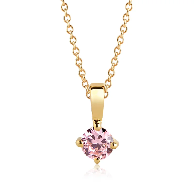 Princess Piccolo Round Gold Plated Necklace w. Pink Zirconias