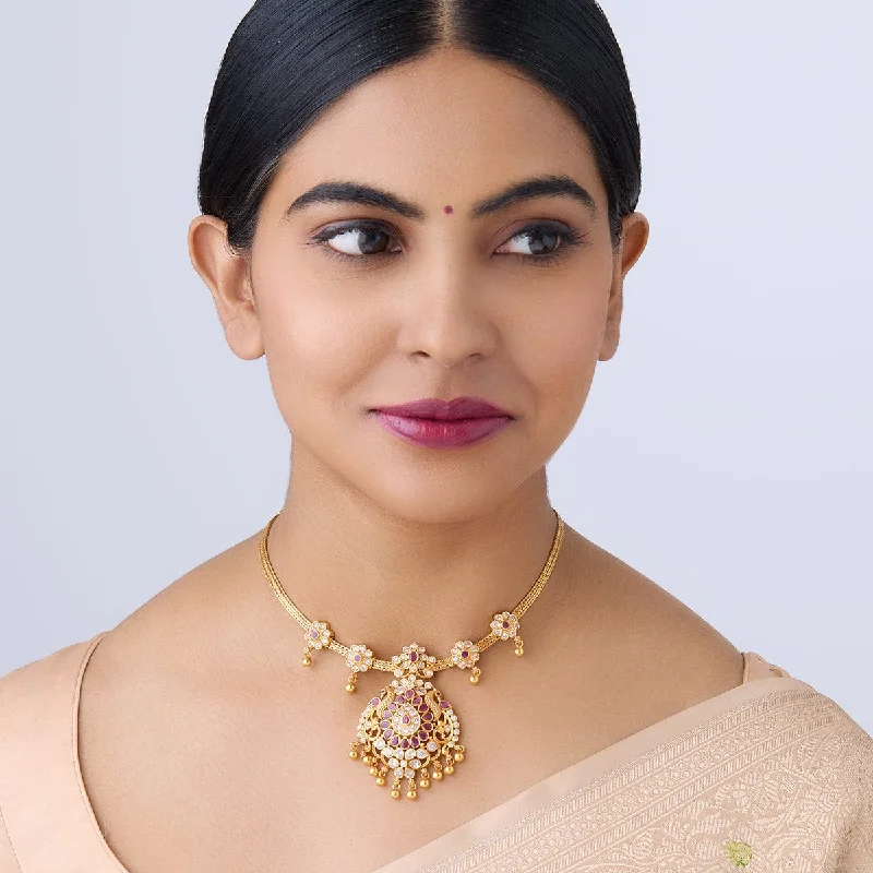 vintage-style diamond halo ring Silver Temple Necklace 162780