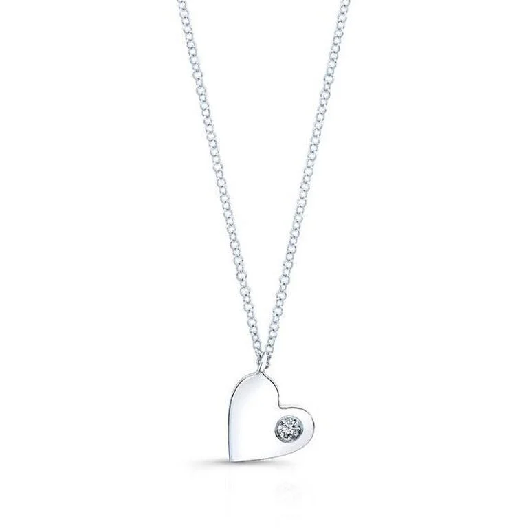 titanium spinner ring anxiety relief 14K White Gold Solid Heart Pendant with Diamond