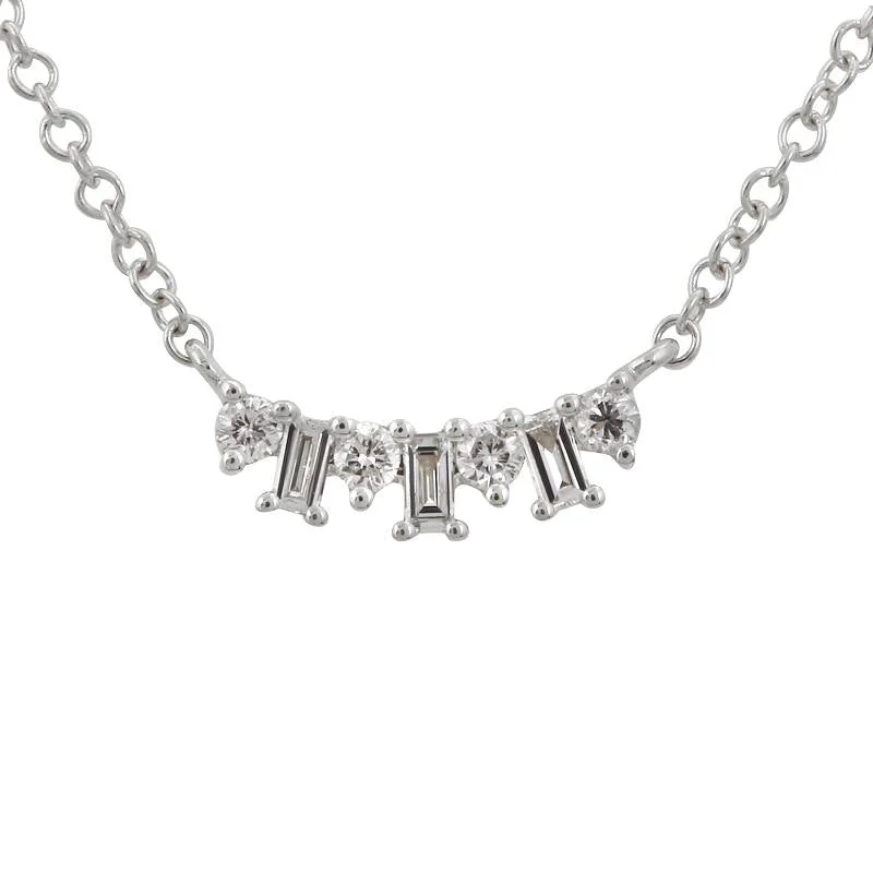 simple gold stacking rings 14K White Gold Staggered Baguette and Round Diamond Necklace simple gold stacking rings 14K White Gold Staggered Baguette and Round Diamond Necklace