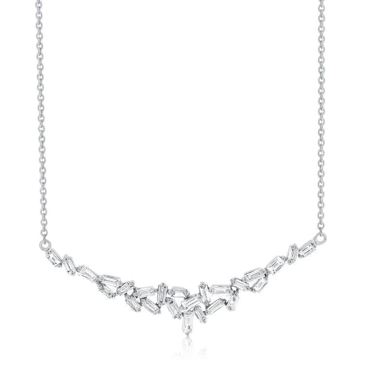 minimalist threader earrings gold 14K White Gold Staggered Baguette Diamond Necklace minimalist threader earrings gold 14K White Gold Staggered Baguette Diamond Necklace