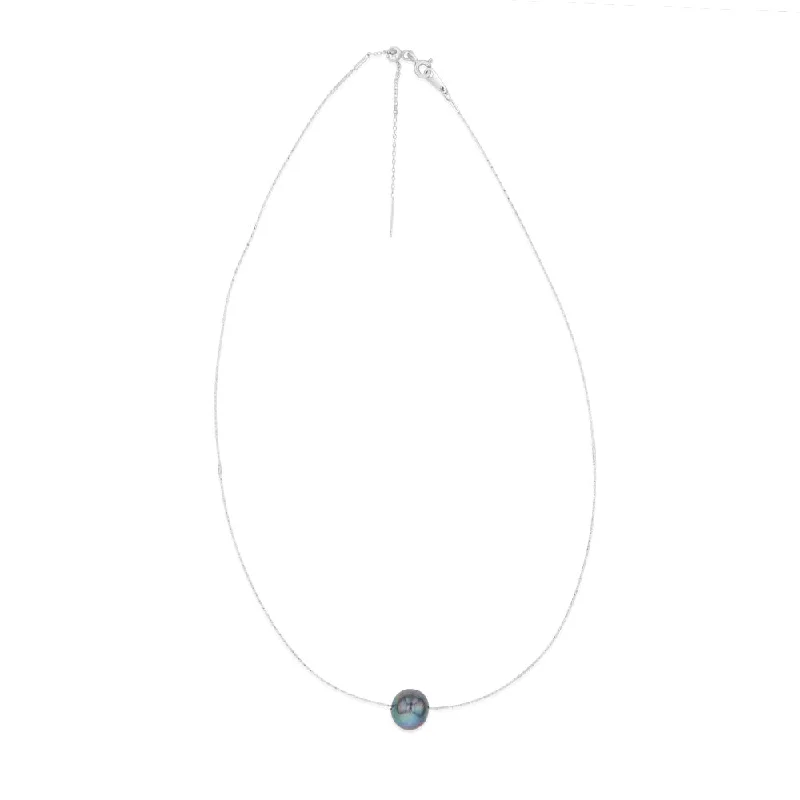 braided wedding ring men Sterling Silver 10-12mm Dyed Black Fresh Water Pearl On Adjustable Choker Chain