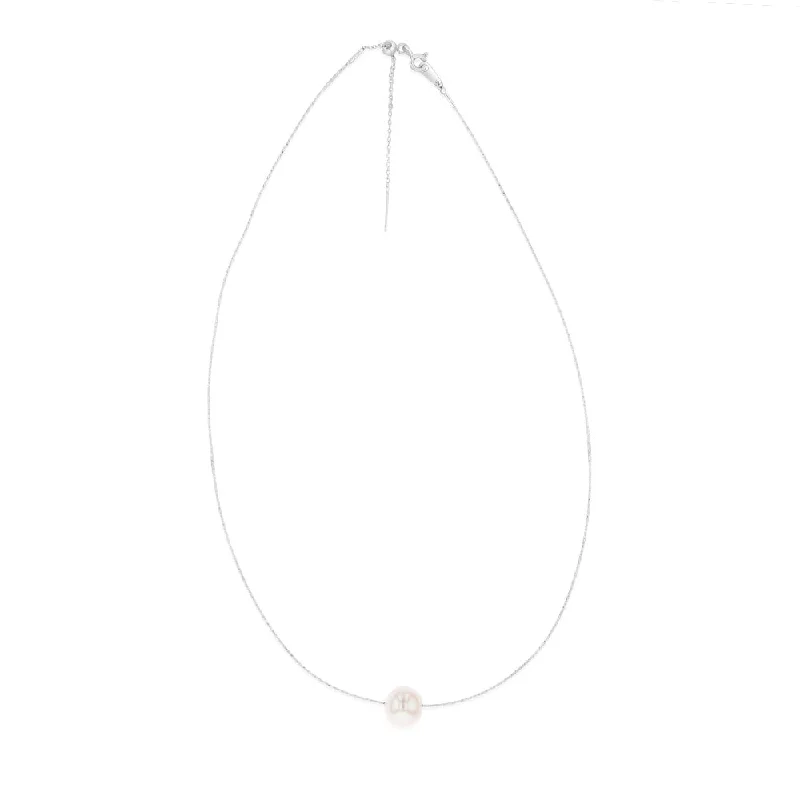 luxury emerald ring platinum Sterling Silver 10-12mm White Fresh Water Pearl On Adjustable Choker Chain