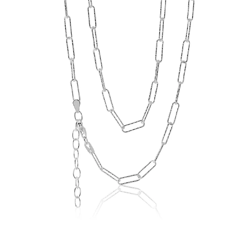 wedding anniversary diamond ring Sterling Silver 46cm Elongated Dicut Belcher Chain