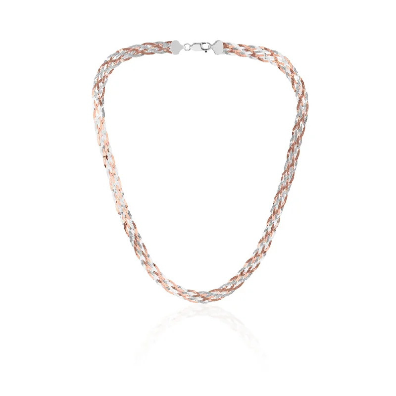 silver arrow pendant necklace Sterling Silver and Rose Gold Plated 45cm Multi Strand Plait Necklace