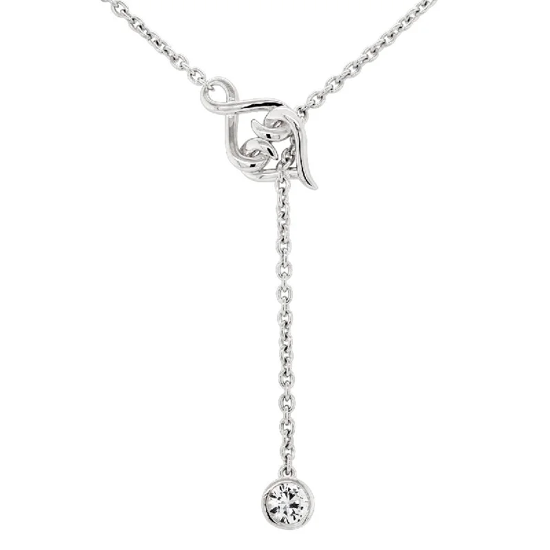 STERLING SILVER DOUBLE HEART LARIAT NECKLACE WITH WHITE SAPPHIRE