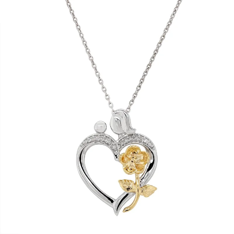 rose gold initial pendant necklace STERLING SILVER HEART AND ROSE PENDANT NECKLACE WITH DIAMONDS, .05 CT TW rose gold initial pendant necklace STERLING SILVER HEART AND ROSE PENDANT NECKLACE WITH DIAMONDS, .05 CT TW