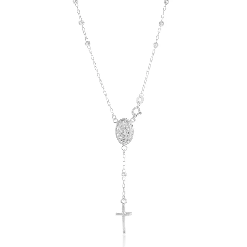 silver feather charm necklace Sterling Silver Madonna And Cross Rosary 45cm Chain