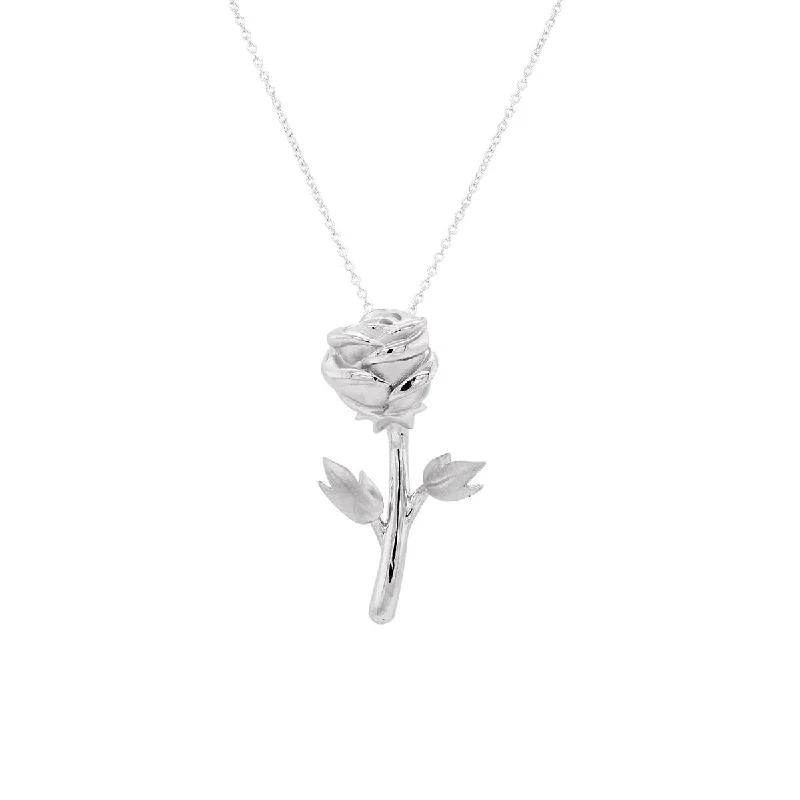 emerald-cut engagement ring halo STERLING SILVER ROSE PENDANT NECKLACE