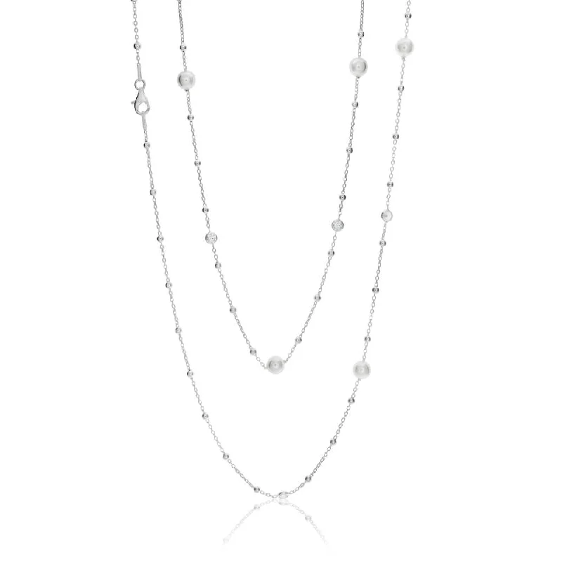 handmade leather ring Sterling Silver Simulated Pearl, Bead and Zirconia Long Chain 80cm handmade leather ring Sterling Silver Simulated Pearl, Bead and Zirconia Long Chain 80cm
