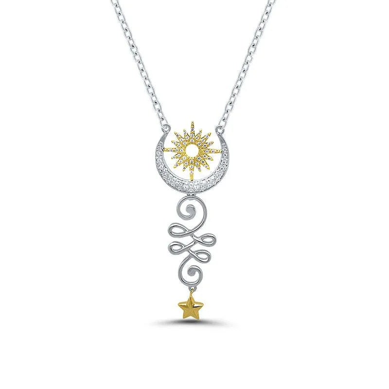rose gold cartilage barbell SUN, MOON, AND STARS DIAMOND PENDANT