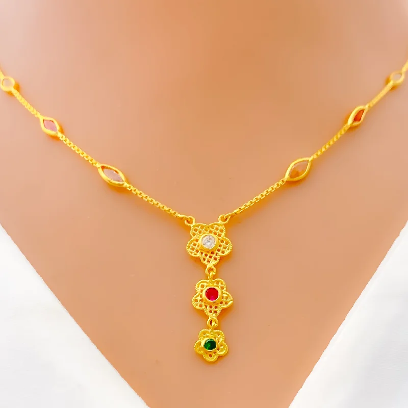 modern geometric gold ring Textured Floral 22k Gold CZ Necklace