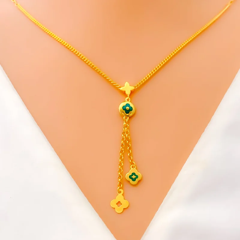 minimalist gold bracelet thin Trendy Twin Flower 21k Gold Necklace