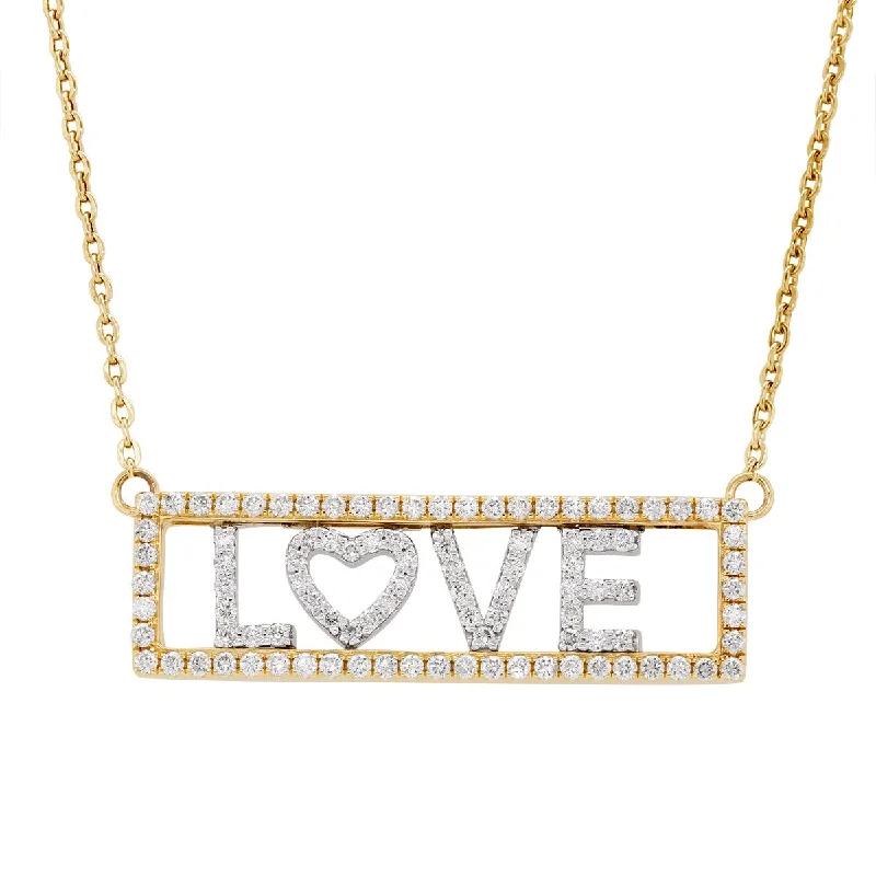 TWO-TONE GOLD AND DIAMOND LOVE PENDANT NECKLACE, 1.06 CT TW