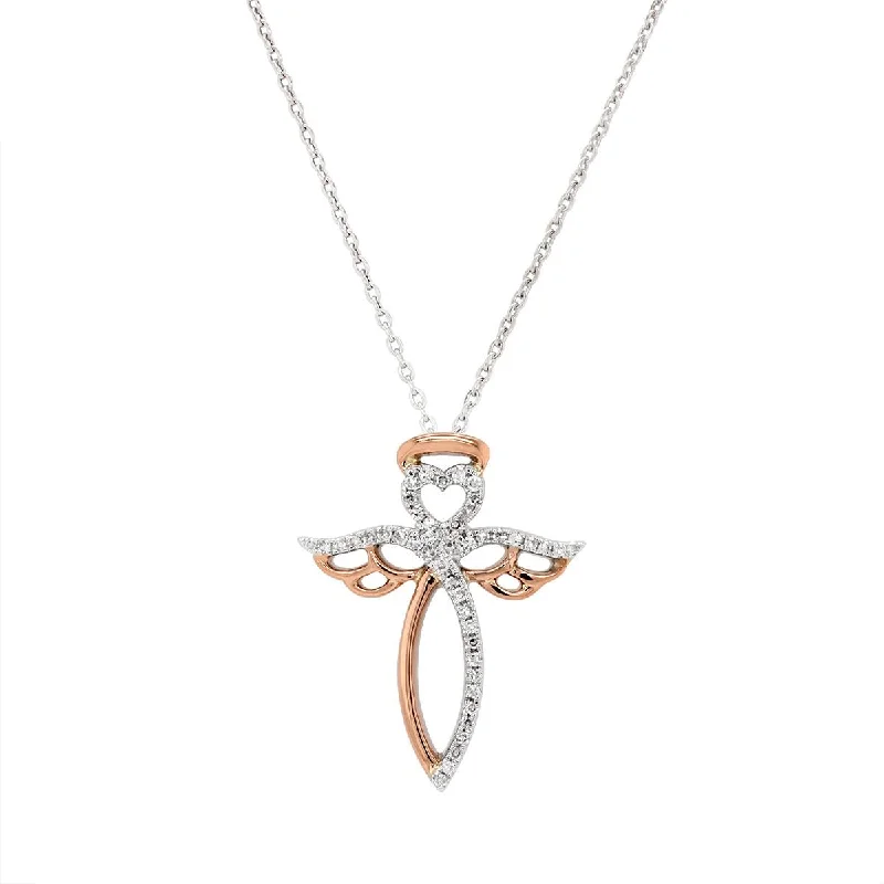 vintage rose-cut diamond ring TWO-TONE GOLD ANGEL PENDANT NECKLACE WITH DIAMOND ACCENTS, 1/10 CT TW vintage rose-cut diamond ring TWO-TONE GOLD ANGEL PENDANT NECKLACE WITH DIAMOND ACCENTS, 1/10 CT TW