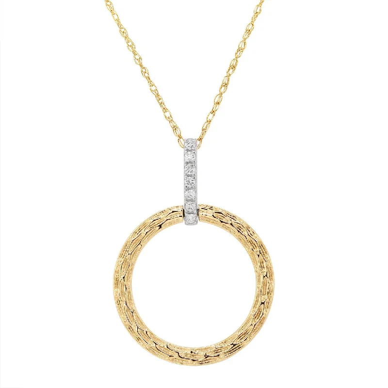 adjustable silver cuff bracelet TWO-TONE GOLD CIRCLE PENDANT WITH TEXTURED FINISH AND DIAMONDS, .05 CT TW adjustable silver cuff bracelet TWO-TONE GOLD CIRCLE PENDANT WITH TEXTURED FINISH AND DIAMONDS, .05 CT TW