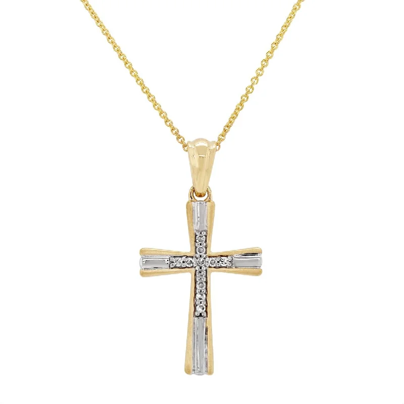 black stainless steel signet ring TWO-TONE GOLD CROSS PENDANT NECKLACE WITH DIAMONDS, .05 CT TW