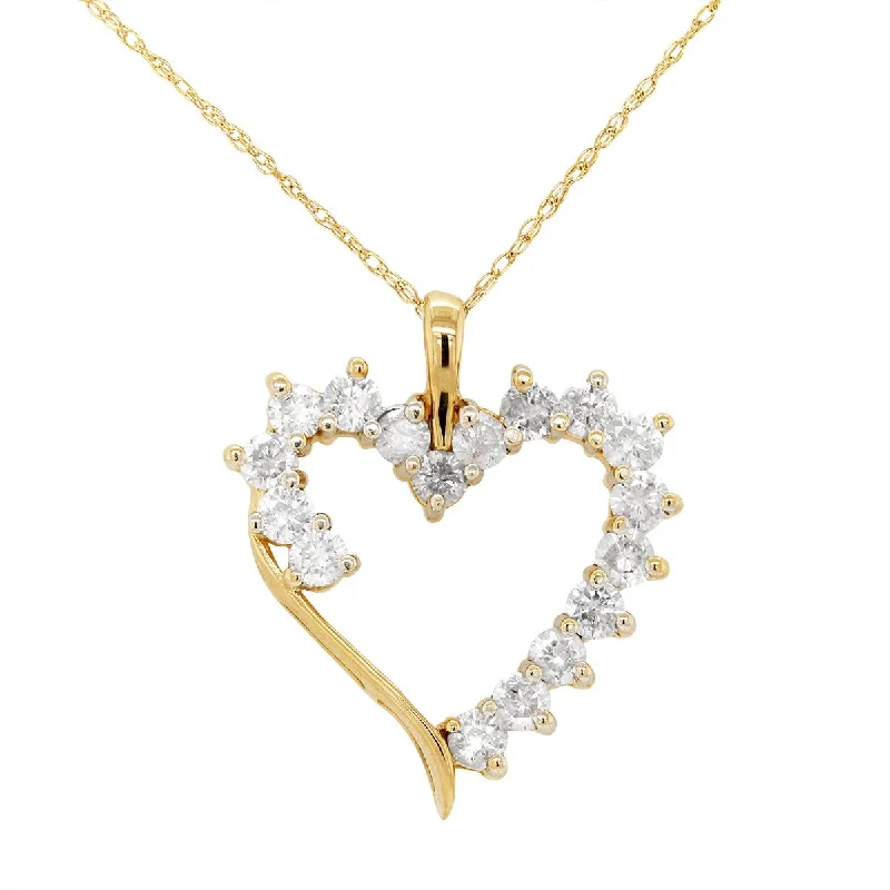 VINTAGE YELLOW GOLD HEART PENDANT WITH DIAMONDS, 1.00 CT TW