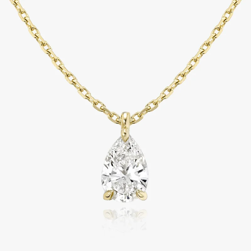 Solitaire Pear 14K Gold Necklace w. Lab-Grown Diamond