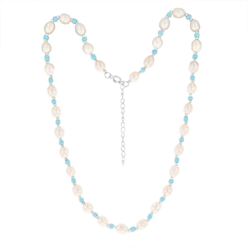 eternity ring for anniversary White Freshwater Pearl Chain with Blue & Silver Beads in Sterling Silver eternity ring for anniversary White Freshwater Pearl Chain with Blue & Silver Beads in Sterling Silver
