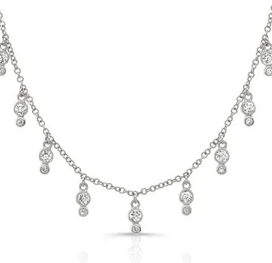 infinity heart necklace personalized 14K White Gold Diamond Bezel Fringe Necklace