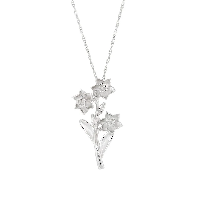 tiny gold huggie hoops WHITE GOLD NECKLACE WITH NARCISSUS PENDANT