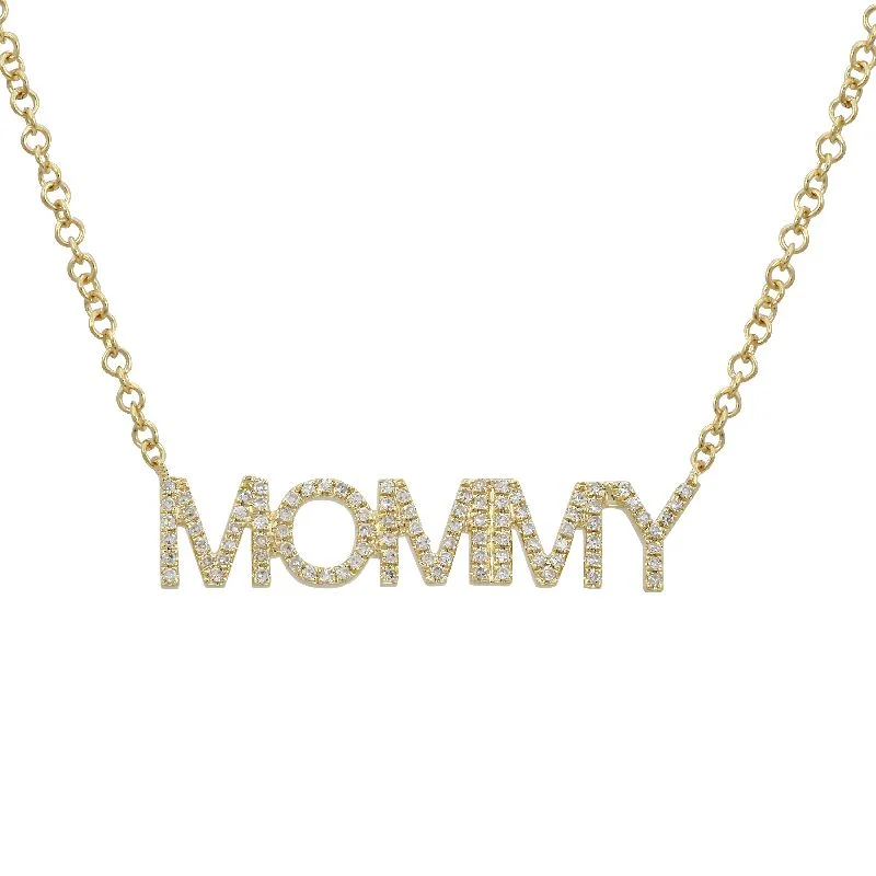 hammered silver pendant necklace 14K Yellow Gold Diamond "MOMMY" Necklace