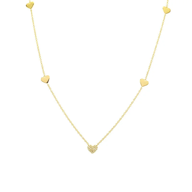 celestial meteor shower earrings 14K Yellow Gold Diamond Pave Heart Station Necklace