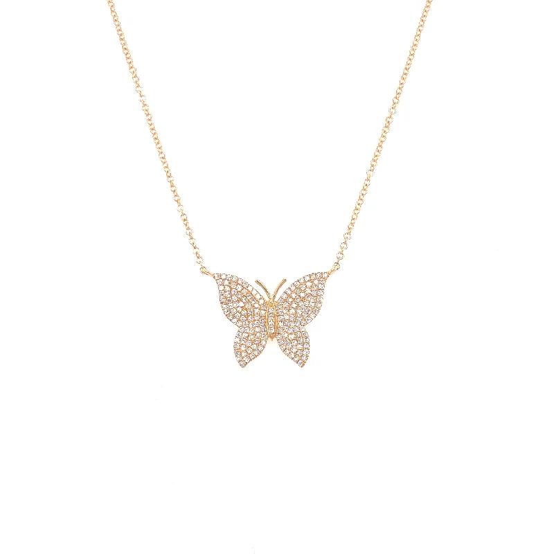 handmade resin flower earrings 14K Yellow Gold Pave Diamond Butterfly Necklace
