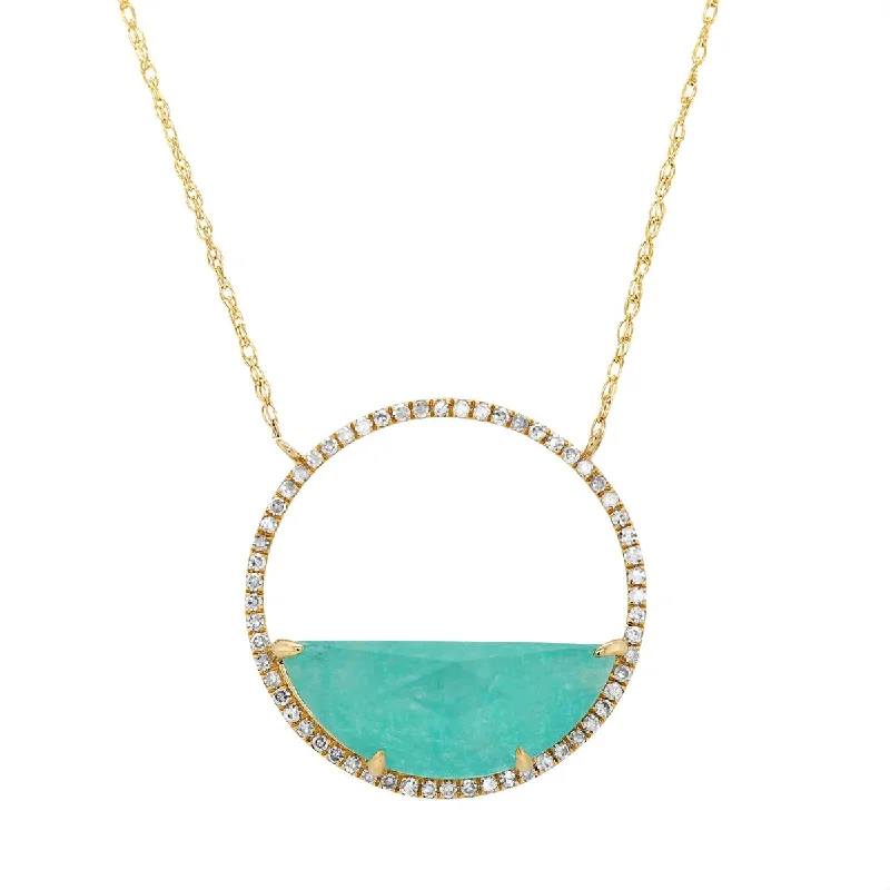 YELLOW GOLD AMAZONITE AND DIAMOND PENDANT NECKLACE, .17 CT TW