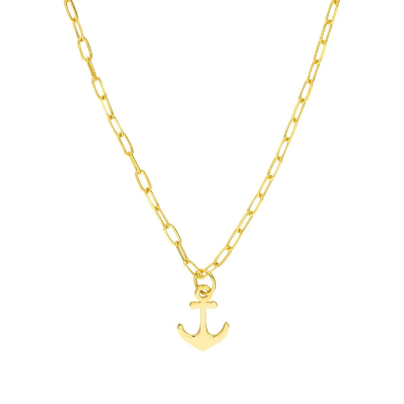 minimal diamond bar necklace YELLOW GOLD ANCHOR PENDANT WITH PAPERCLIP CHAIN