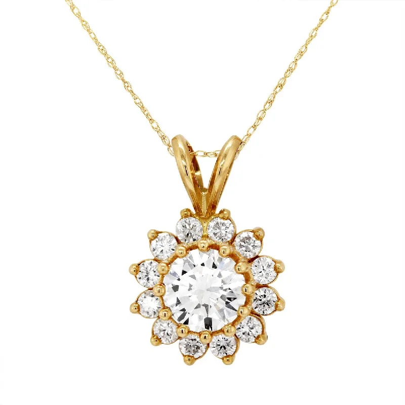 YELLOW GOLD DIAMOND PENDANT WITH HALO, 1 1/2 CT TW