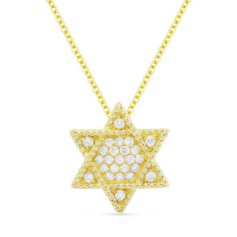 YELLOW GOLD DIAMOND STAR OF DAVID PENDANT NECKLACE, .21 CT TW