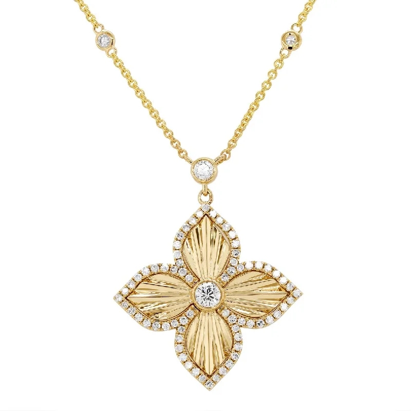 double-layered choker necklace YELLOW GOLD FLOWER SHAPED PENDANT NECKLACE WITH DIAMONDS, .31 CT TW double-layered choker necklace YELLOW GOLD FLOWER SHAPED PENDANT NECKLACE WITH DIAMONDS, .31 CT TW