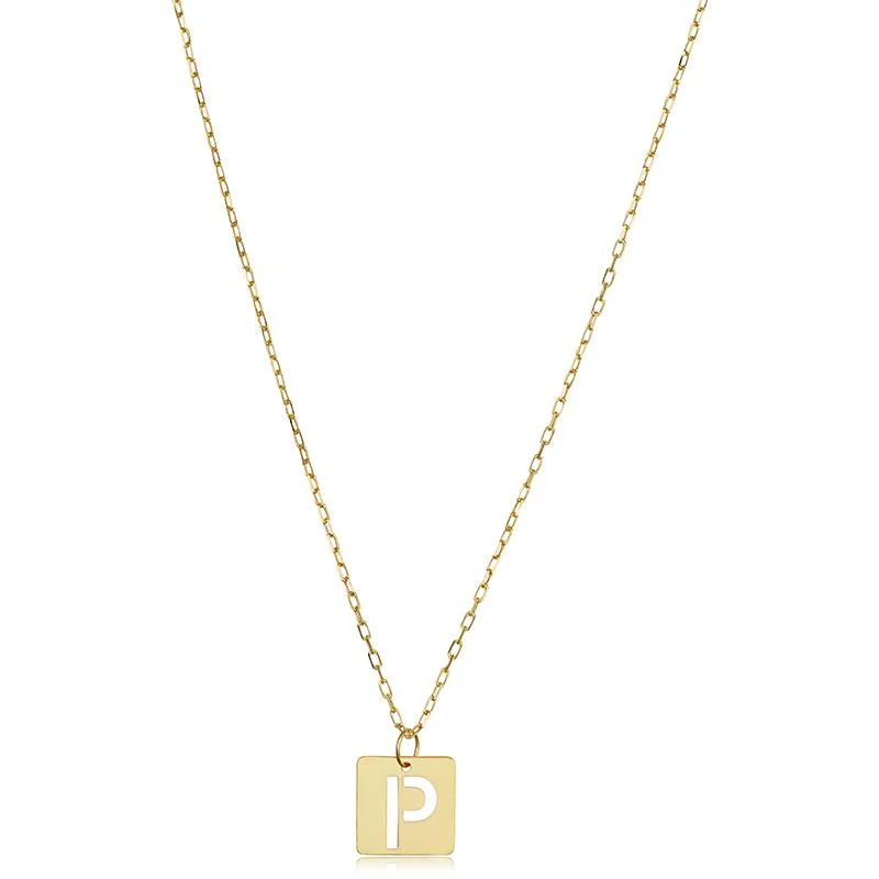 personalized engraved signet ring YELLOW GOLD INITIAL P NECKLACE
